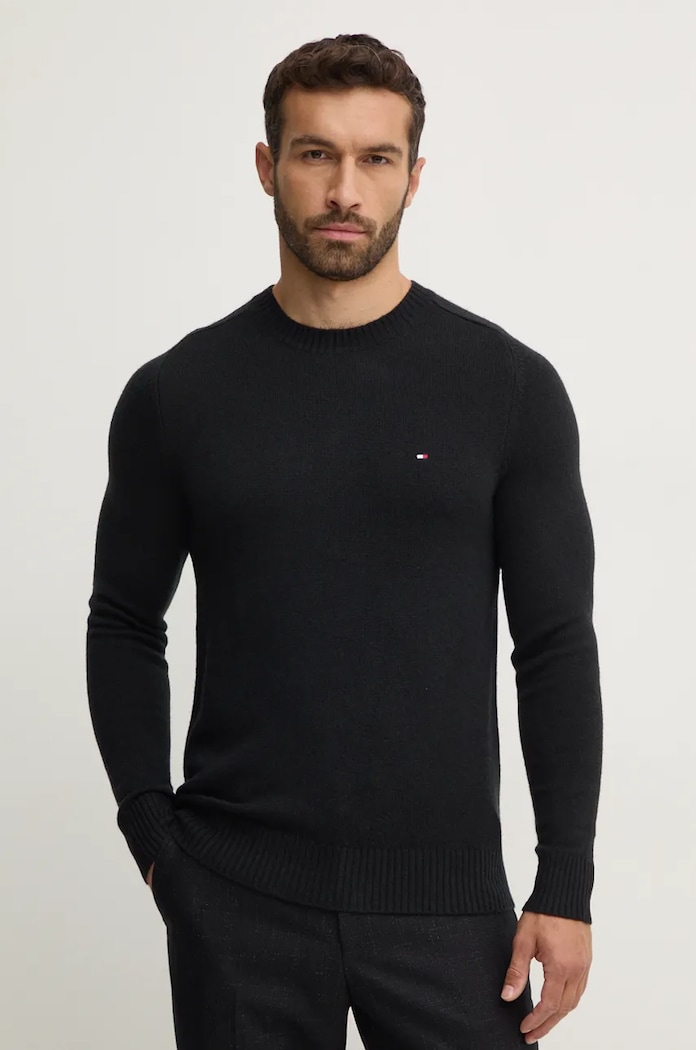 Tommy Hilfiger pulover subtiri negru MW0MW36535