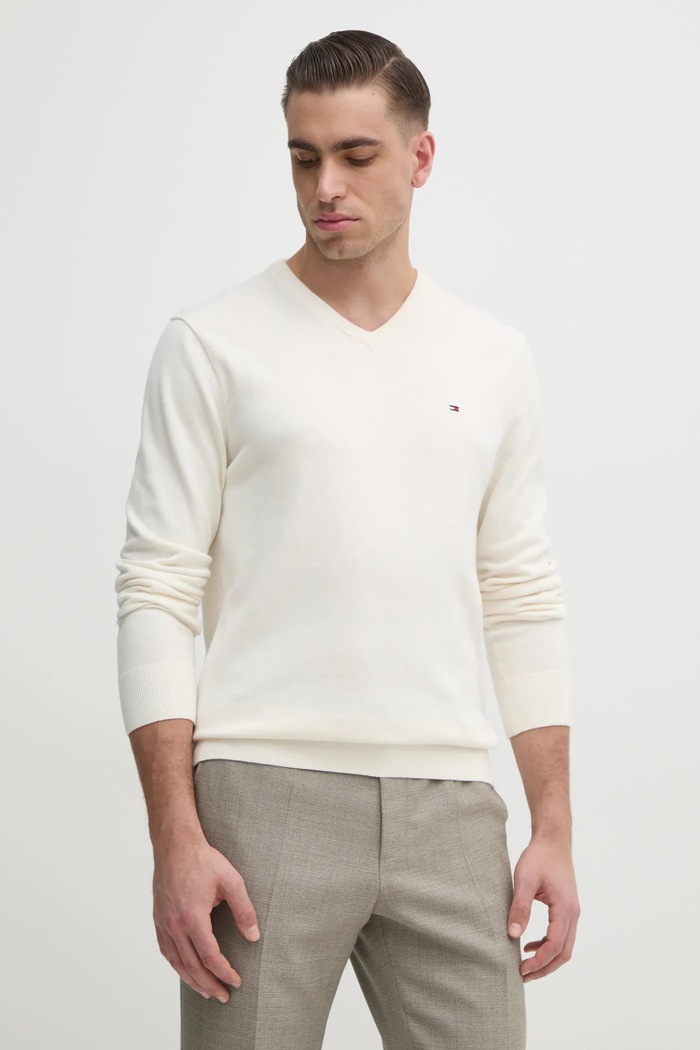 Tommy Hilfiger pulover moški bombažen Tanka bež MW0MW14745