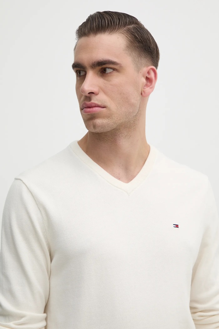 Tommy Hilfiger pulover moški bombažen bež MW0MW14745