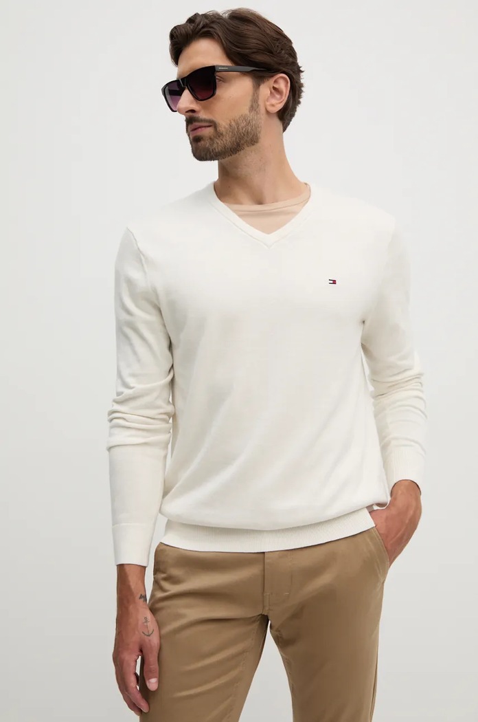 Tommy Hilfiger sveter pánsky bavlnený bavlna béžová MW0MW14745