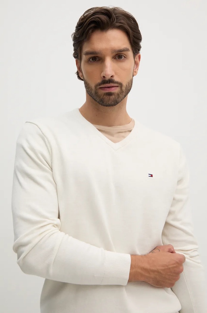 Tommy Hilfiger sveter pánsky bavlnený béžová MW0MW14745