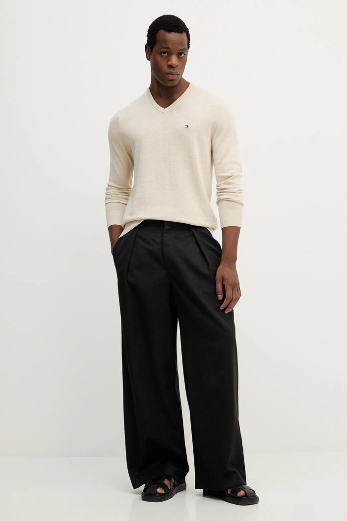 Tommy Hilfiger sweter męski bawełniany MW0MW14745 beżowy SS26