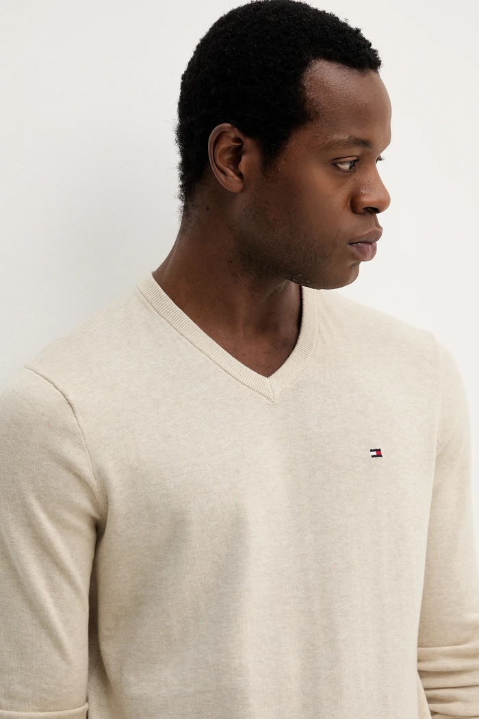 Tommy Hilfiger sweter męski bawełniany beżowy MW0MW14745