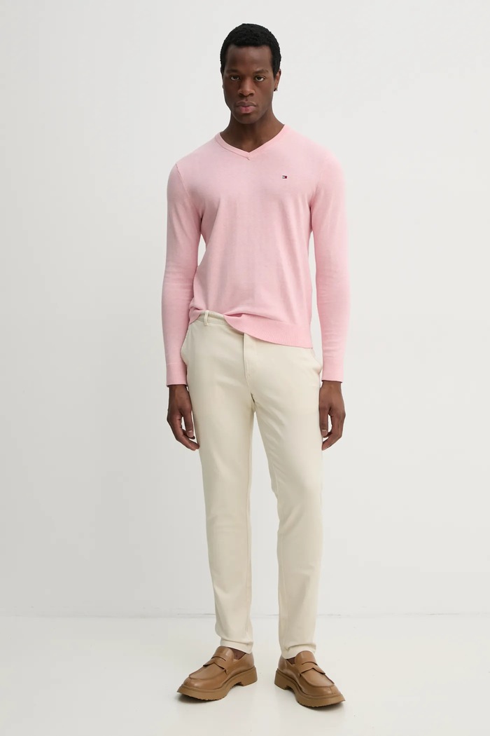 Tommy Hilfiger svetr pánský bavlněný MW0MW14745 růžová SS26