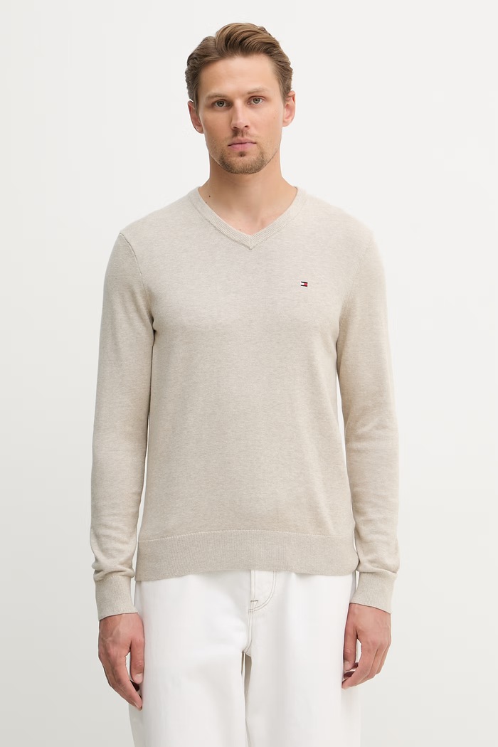Tommy Hilfiger pulover moški bombažen bež MW0MW14745