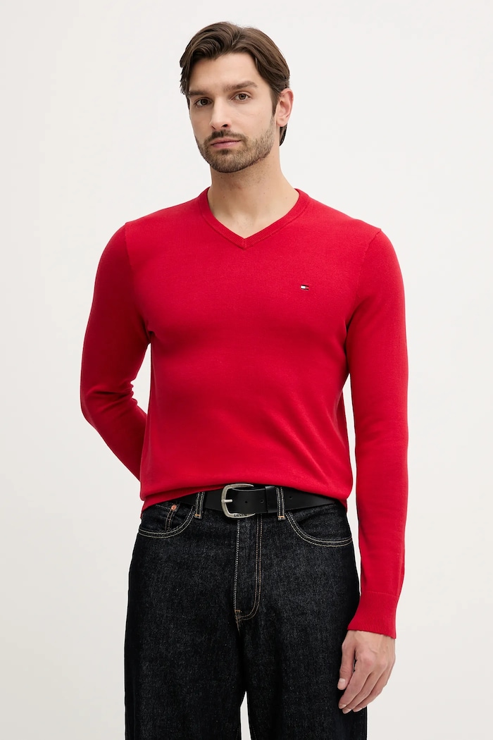 Tommy Hilfiger pulover moški bombažen Tanka rdeča MW0MW14745