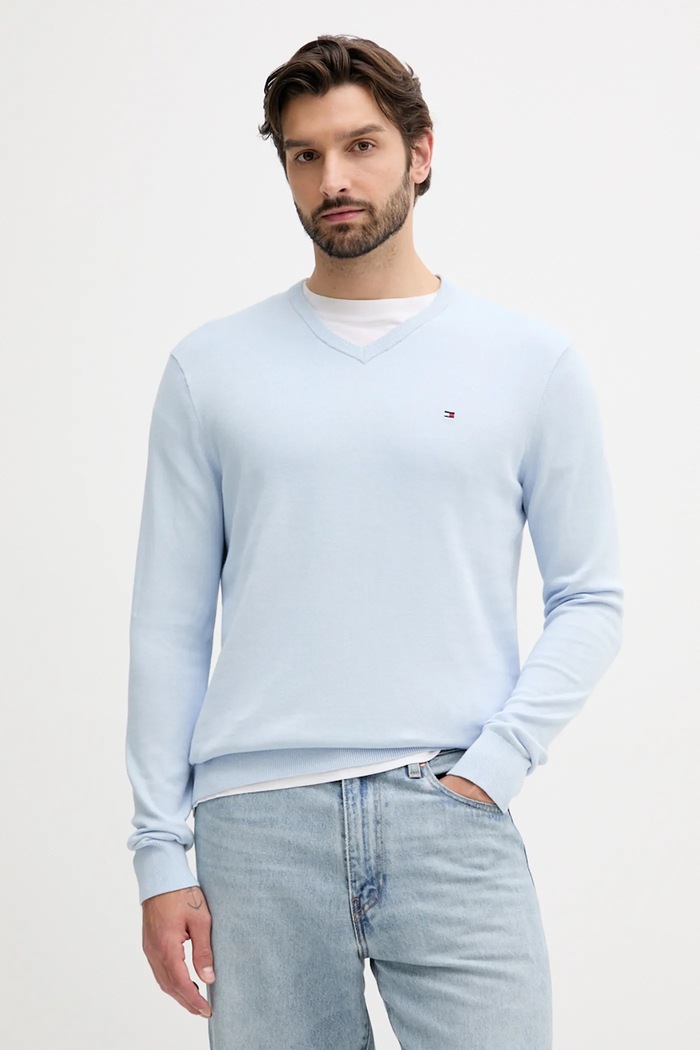 Tommy Hilfiger Sweter męski bawełniany niebieski MW0MW14745