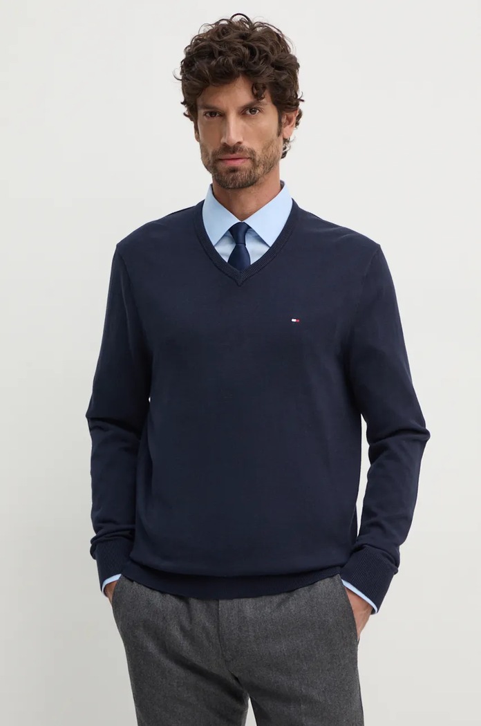 Tommy Hilfiger pulover moški bombažen Tanka mornarsko modra MW0MW14745