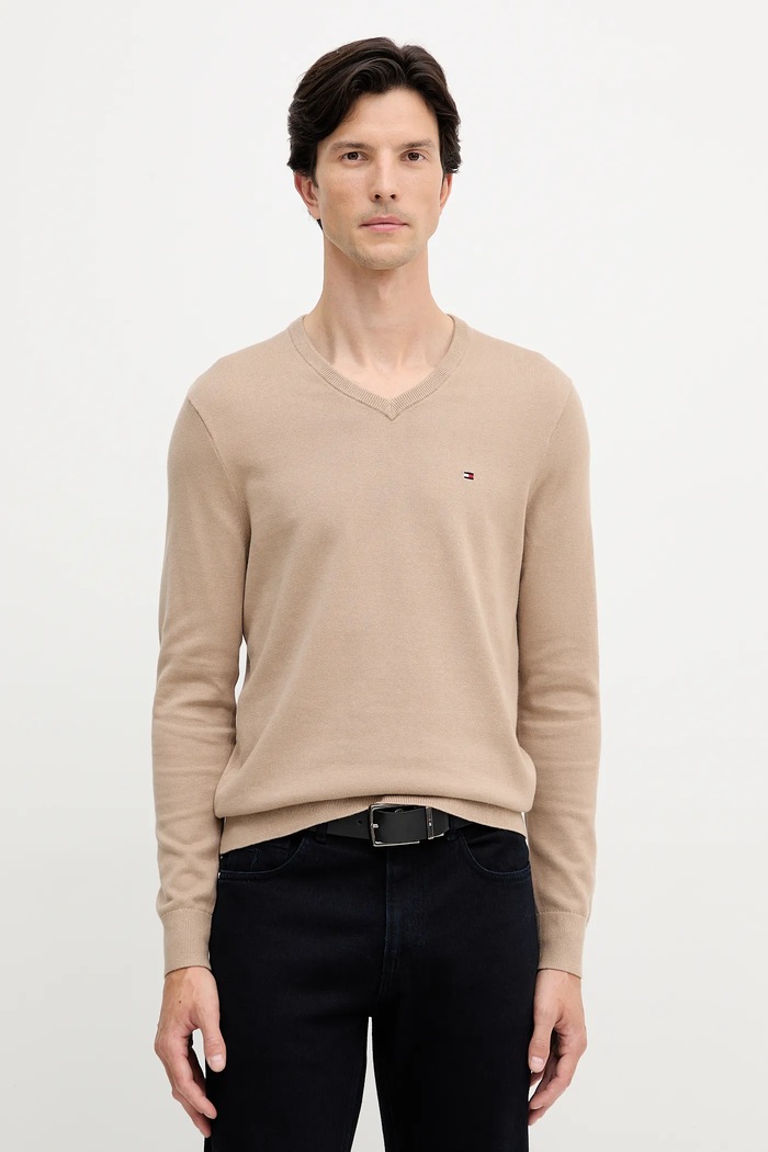 Tommy Hilfiger pulover moški bombažen bež MW0MW14745