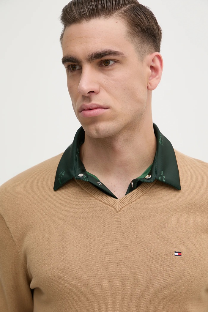 Tommy Hilfiger pulover moški bombažen rjava MW0MW14745