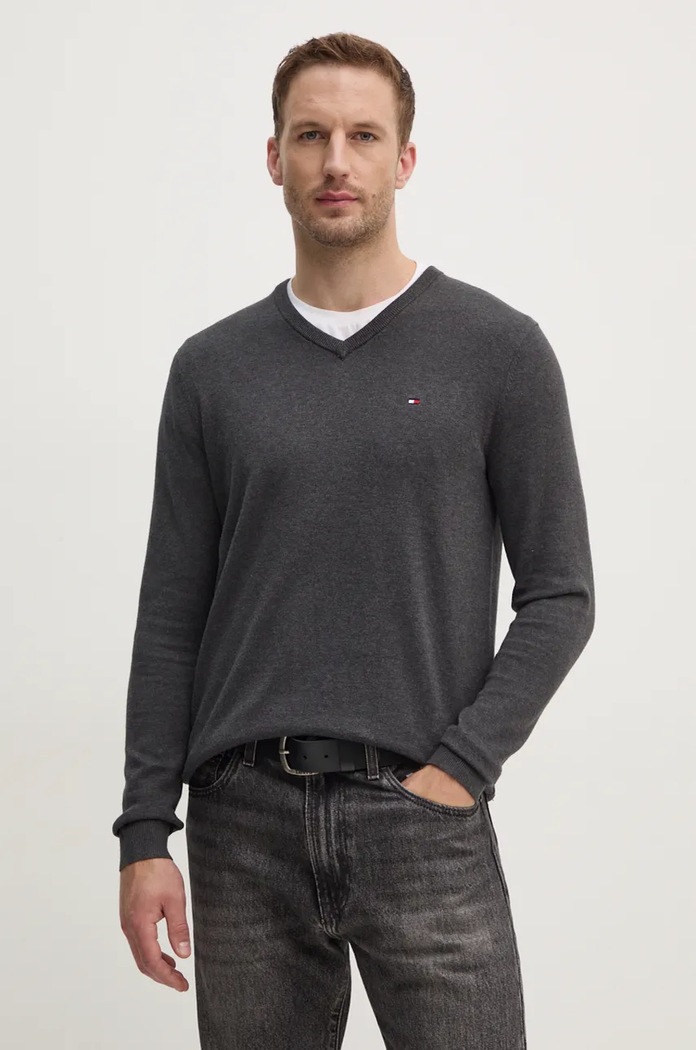 Tommy Hilfiger pulover moški bombažni Tanka siva MW0MW14745