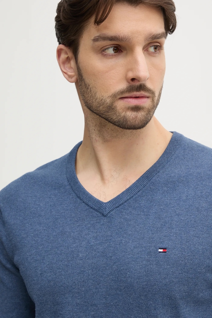 Tommy Hilfiger pulover moški bombažen modra MW0MW14745