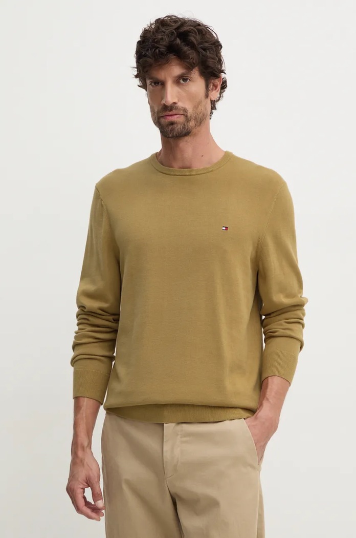 Bavlněný svetr Tommy Hilfiger kulatý béžová MW0MW14748
