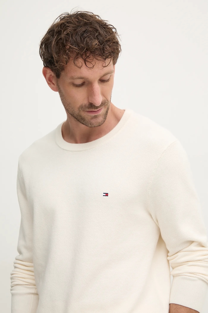 Tommy Hilfiger pulover bărbați din bumbac bej MW0MW36347