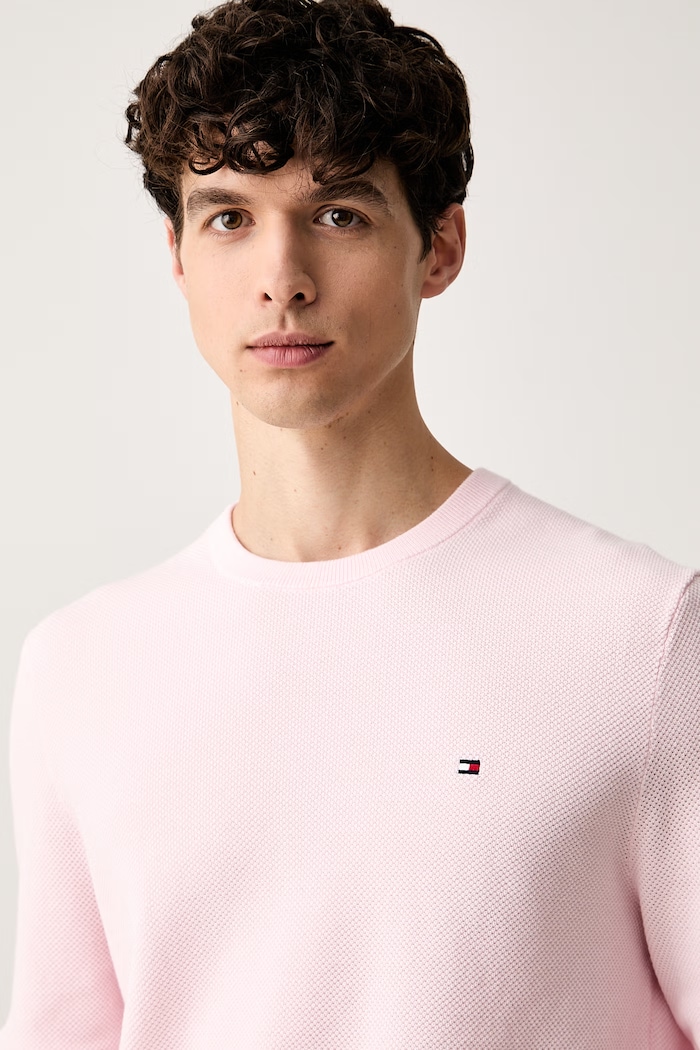 Tommy Hilfiger пуловер мъжки от памук розов MW0MW36347