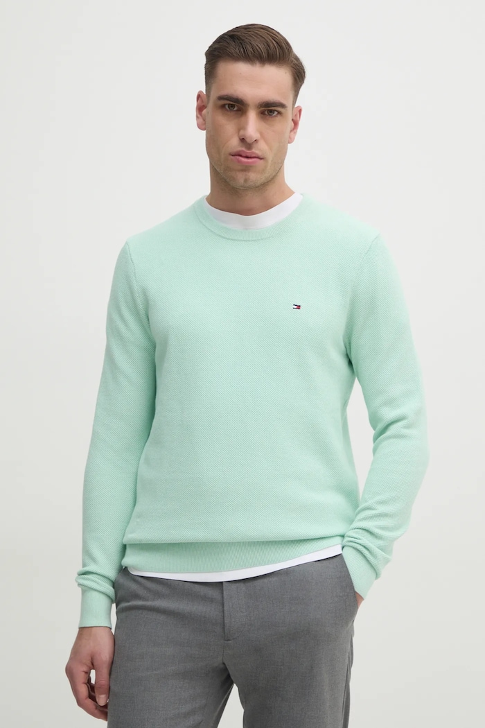 Tommy Hilfiger sveter pánsky bavlnený bavlna zelená MW0MW36347