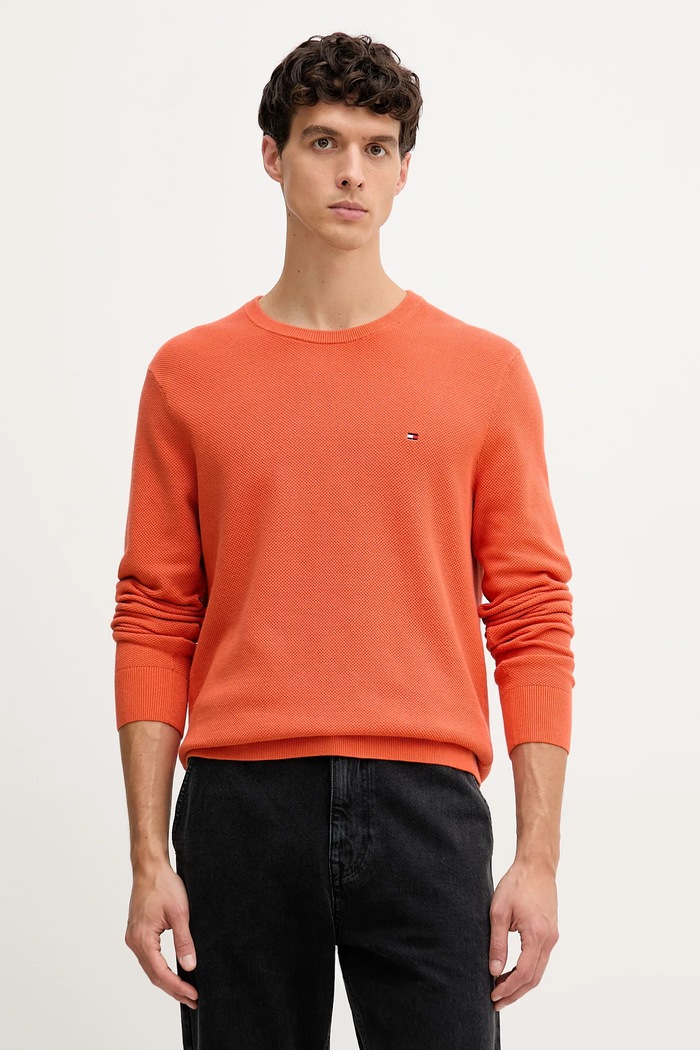 Tommy Hilfiger sveter pánsky bavlnený oranžová MW0MW36347