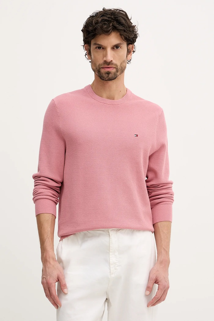Tommy Hilfiger sveter pánsky bavlnený ružová MW0MW36347