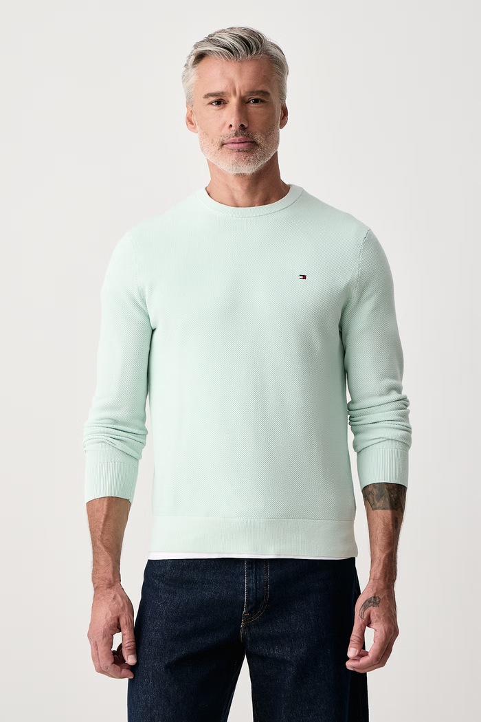Tommy Hilfiger Sweter męski bawełniany turkusowy MW0MW36347