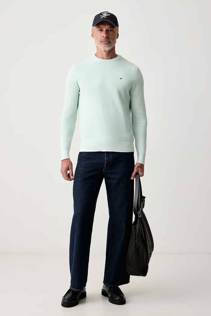 Tommy Hilfiger Sweter męski bawełniany MW0MW36347 turkusowy SS26