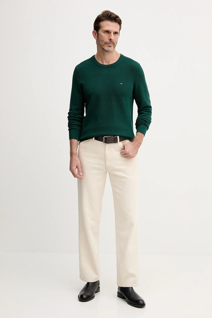 Tommy Hilfiger pulover bărbătesc din bumbac MW0MW36347 turcoaz SS26