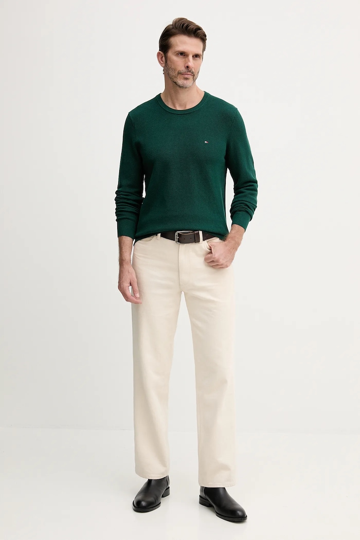 Tommy Hilfiger pulover bărbătesc din bumbac MW0MW36347 turcoaz SS26