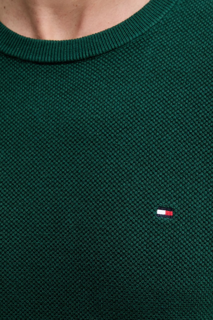 Tommy Hilfiger pulover bărbătesc din bumbac MW0MW36347 turcoaz