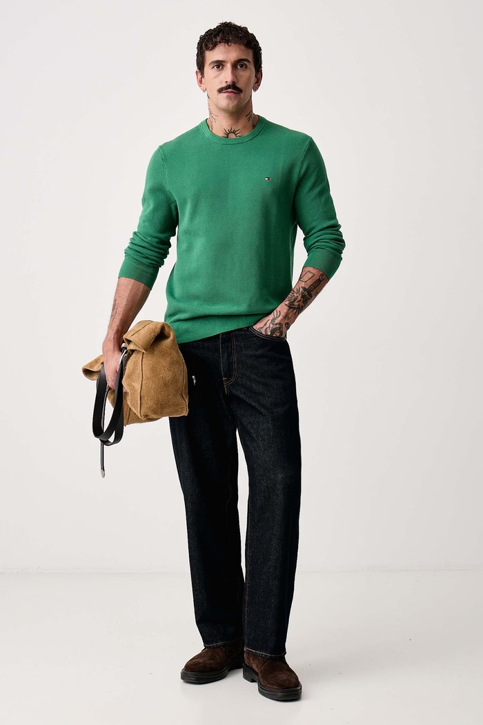 Tommy Hilfiger Sweter męski bawełniany MW0MW36347 zielony SS26
