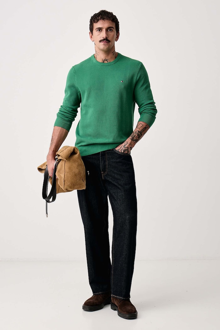 Tommy Hilfiger Sweter męski bawełniany MW0MW36347 zielony SS26