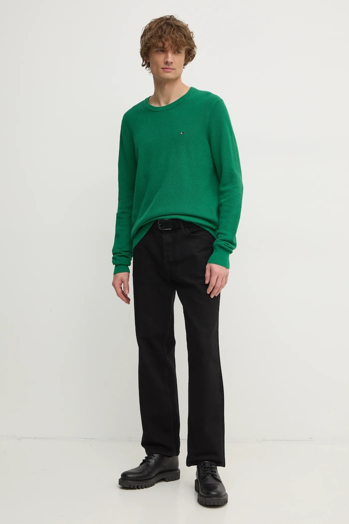 Tommy Hilfiger sveter pánsky bavlnený MW0MW36347 zelená SS26
