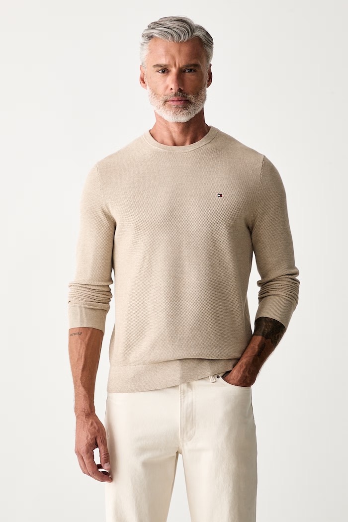 Tommy Hilfiger sweter męski bawełniany beżowy MW0MW36347