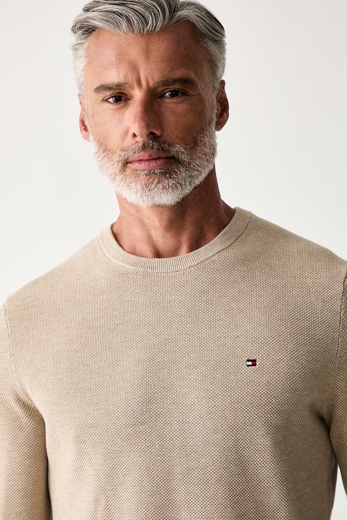 Tommy Hilfiger sweter męski bawełniany beżowy MW0MW36347