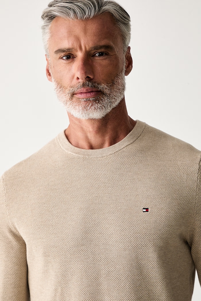 Tommy Hilfiger sweter męski bawełniany beżowy MW0MW36347