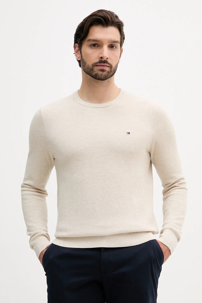 Tommy Hilfiger sweter męski bawełniany bawełna beżowy MW0MW36347