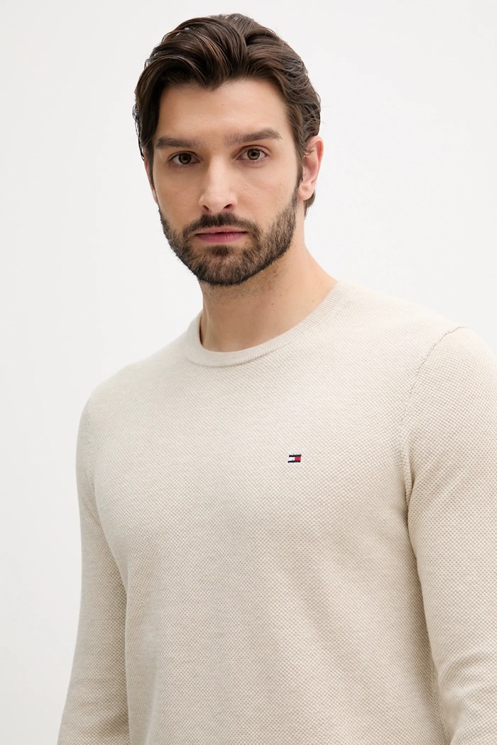 Tommy Hilfiger sweter męski bawełniany beżowy MW0MW36347