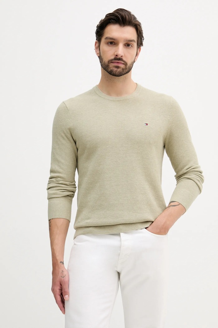 Tommy Hilfiger Sweter męski bawełniany zielony MW0MW36347