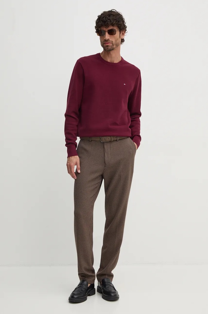 Tommy Hilfiger sweter męski bawełniany MW0MW36347 bordowy SS26