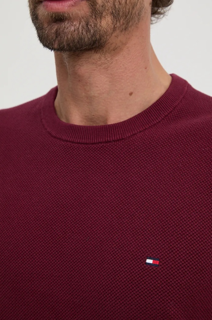Tommy Hilfiger sweter męski bawełniany MW0MW36347 bordowy