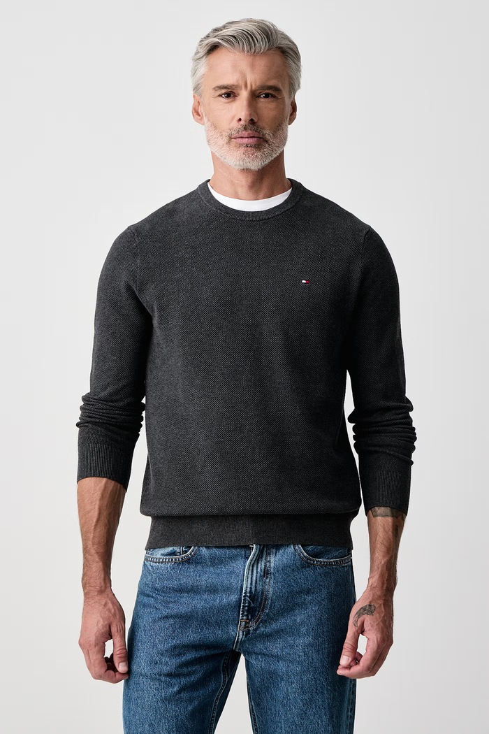 Tommy Hilfiger Svetr pánský bavlněný šedá MW0MW36347