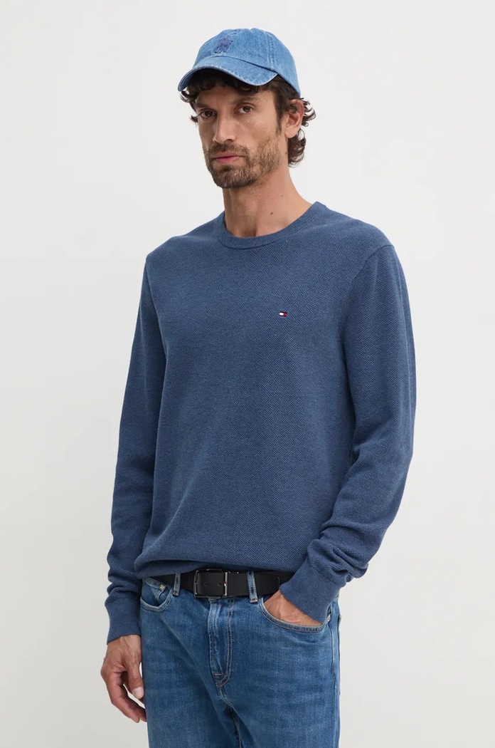 Tommy Hilfiger pulover bărbați din bumbac subtiri albastru MW0MW36347