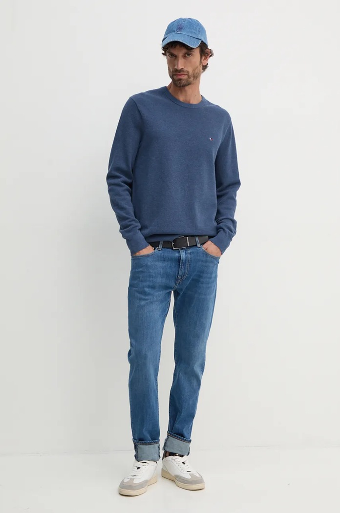 Tommy Hilfiger pulover bărbați din bumbac MW0MW36347 albastru SS26