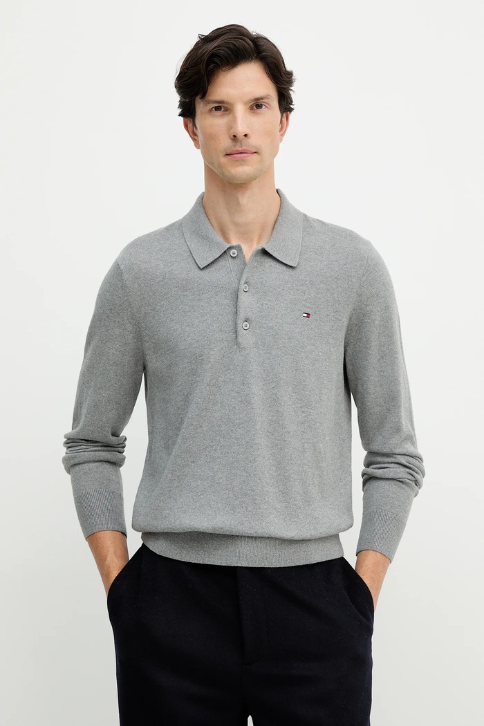 Tommy Hilfiger pulover din amestec de cașmir subtiri gri MW0MW36519
