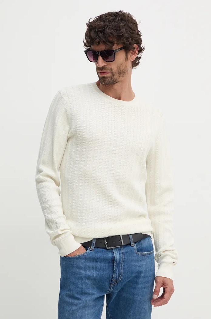 Sveter Tommy Hilfiger okrúhly béžová MW0MW36720