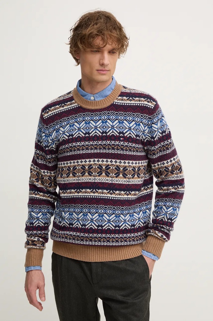 Vlněný svetr Tommy Hilfiger kulatý burgundské MW0MW37026
