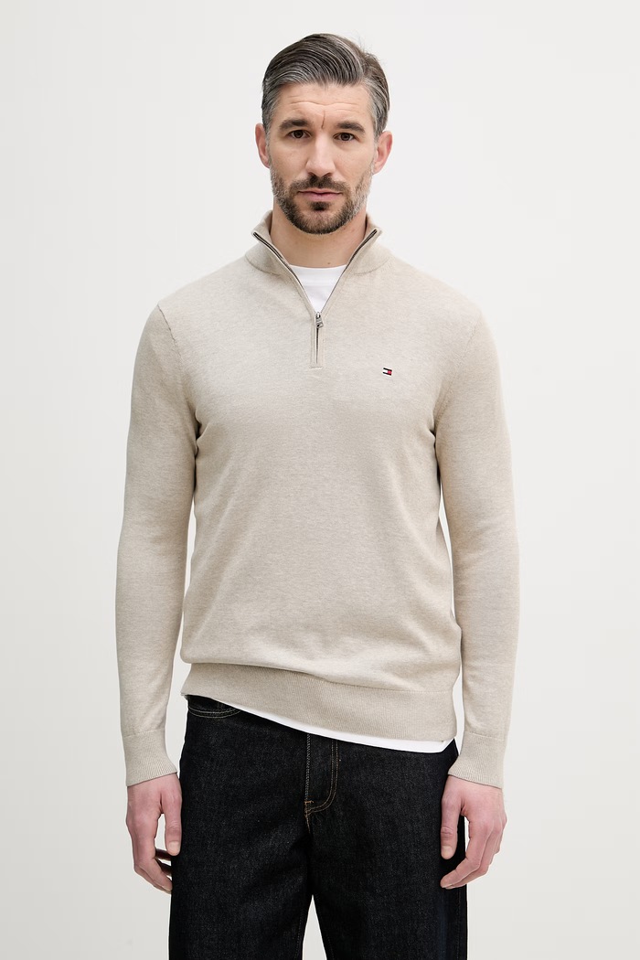 Tommy Hilfiger pulover moški bombažen bež MW0MW37331