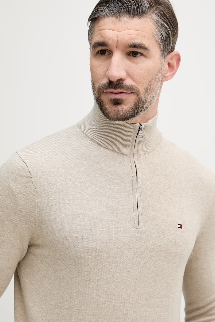 Tommy Hilfiger pulover moški bombažen bež MW0MW37331