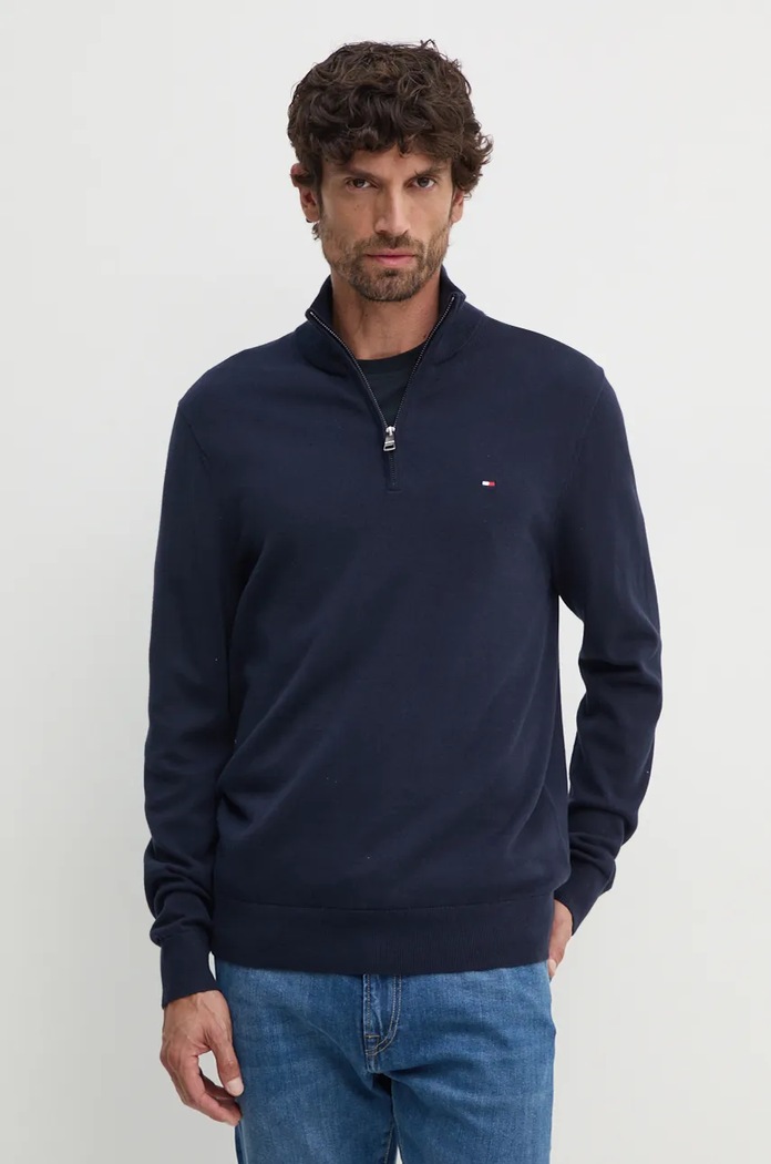 Tommy Hilfiger pulover moški bombažen Tanka mornarsko modra MW0MW37331