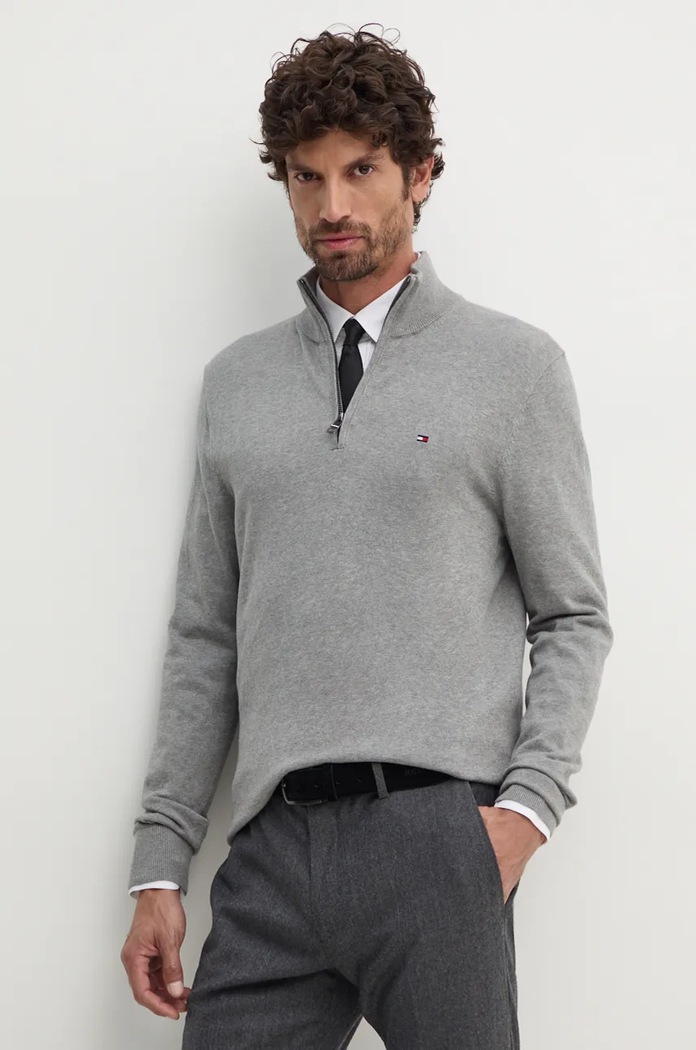 Tommy Hilfiger sveter pánsky bavlnený bavlna sivá MW0MW37331