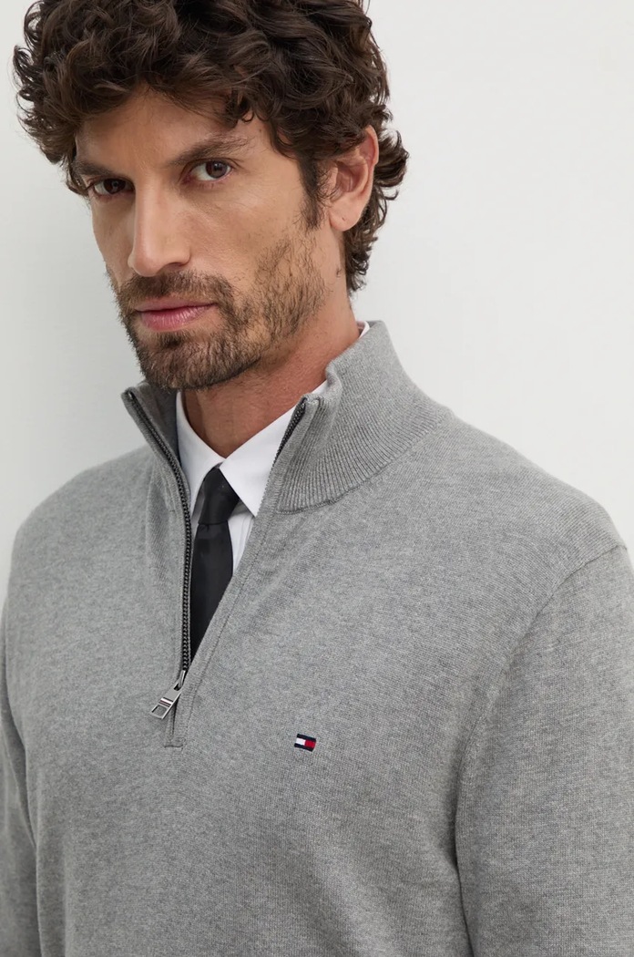Tommy Hilfiger sveter pánsky bavlnený sivá MW0MW37331