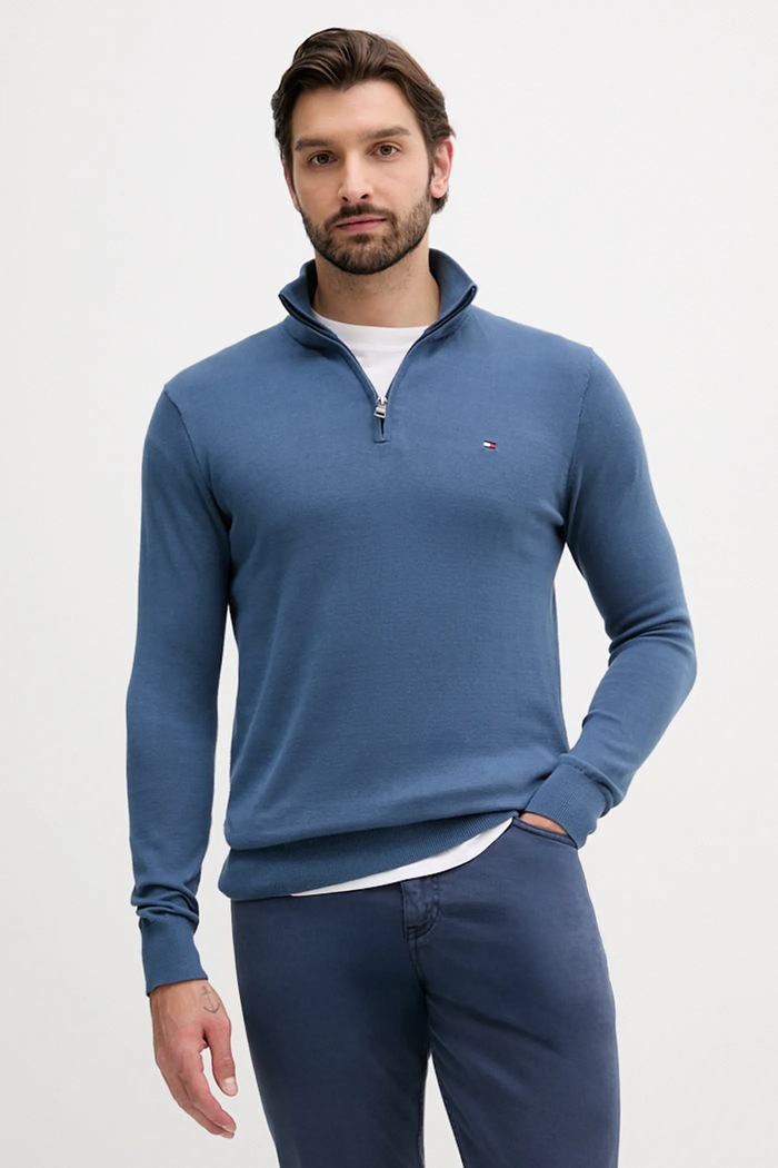 Tommy Hilfiger πουλόβερ ανδρικό βαμβακερό βαμβάκι μπλε MW0MW37331